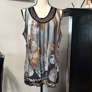 Women’s Dress Barn Size XL Pearl Accented Neckline Flowing Boho Tank Top